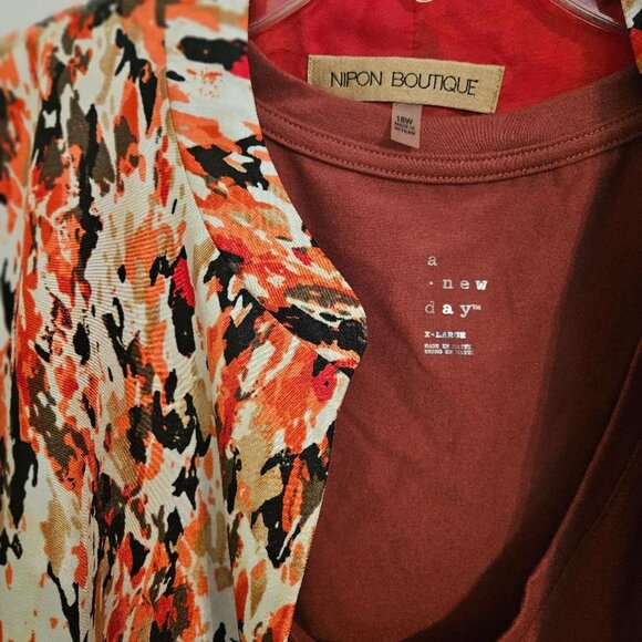 Nipon Boutique (18W) blazer: mixed colors w (XL) russet color T-shirt insert - Picture 3 of 5
